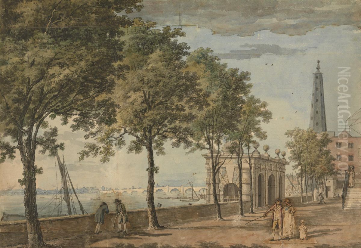 York Watergate and Westminster Bridge Oil Painting by John Inigo Richards