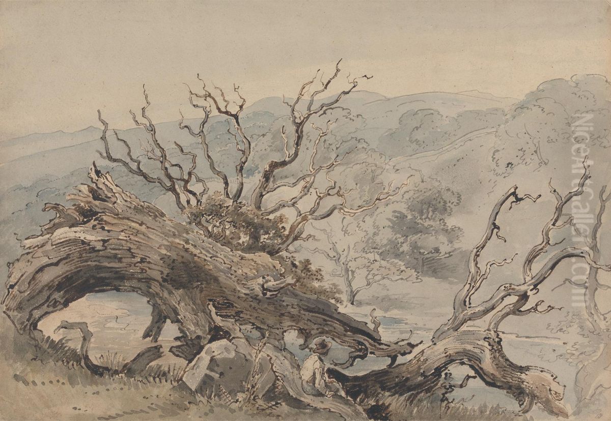 A Fallen Oak Oil Painting by William Henry Hunt