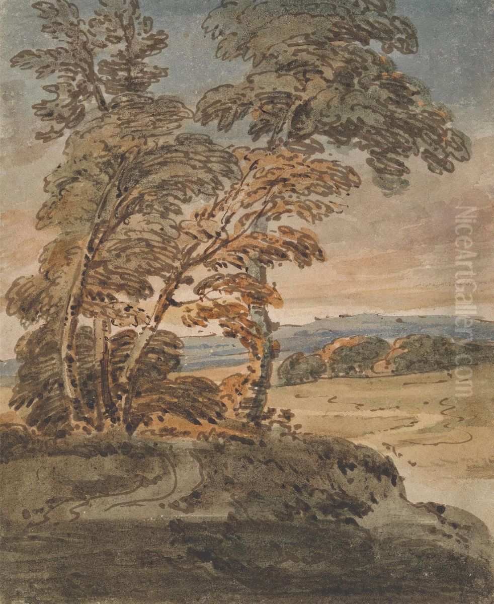 Trees on a Hillside Path Oil Painting by George Chinnery