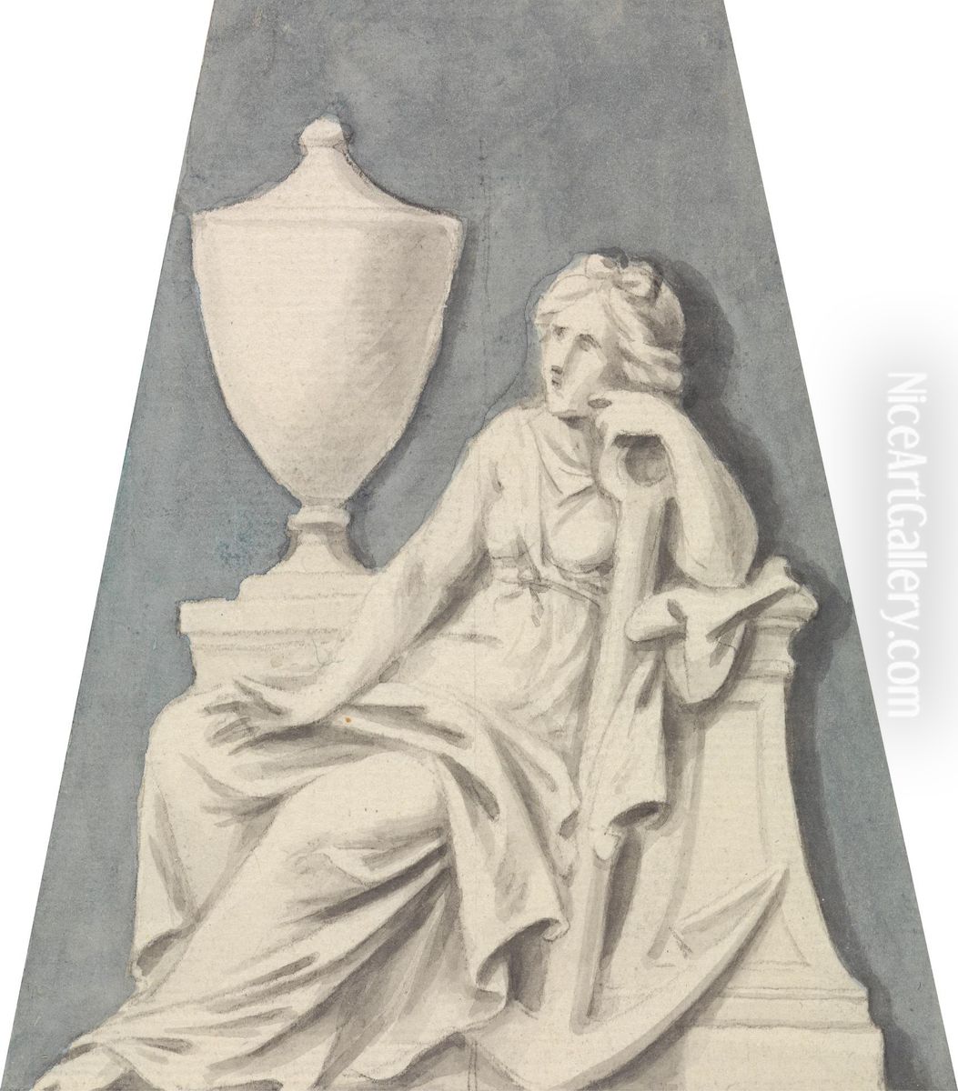 Tomb With Seated Lady, Supporting Herself on an Urn Oil Painting by Joseph Nollekens