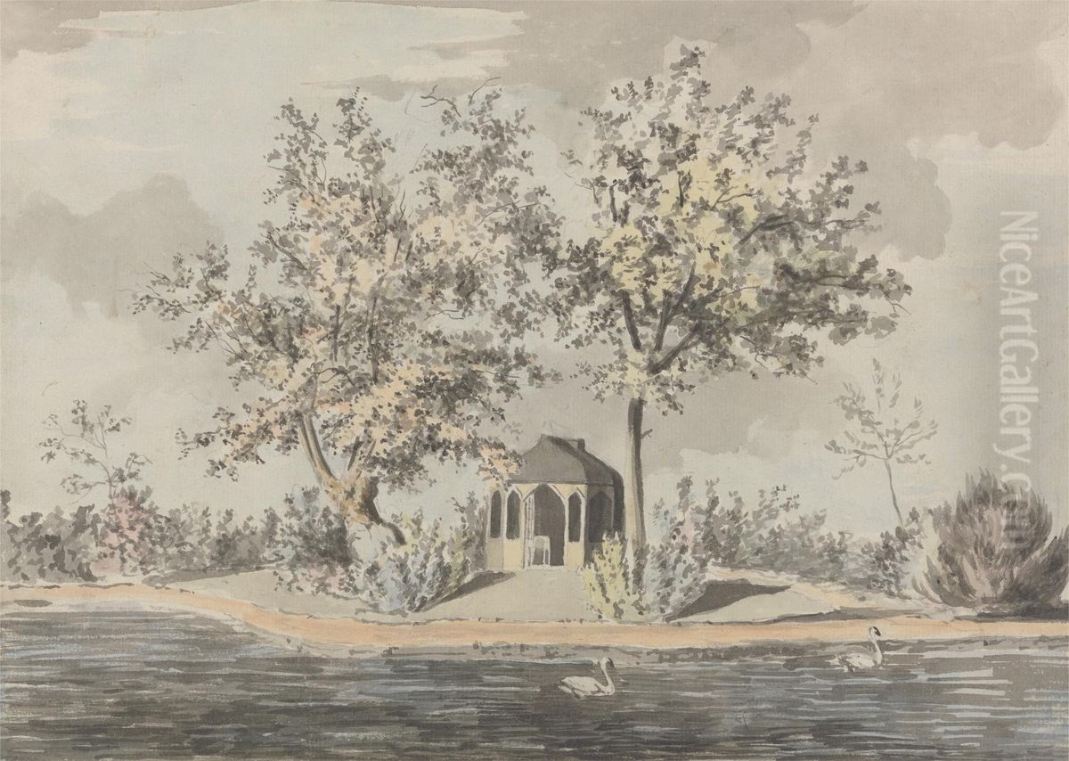 Summer House by a Riverside Oil Painting by Theodosius Forrest