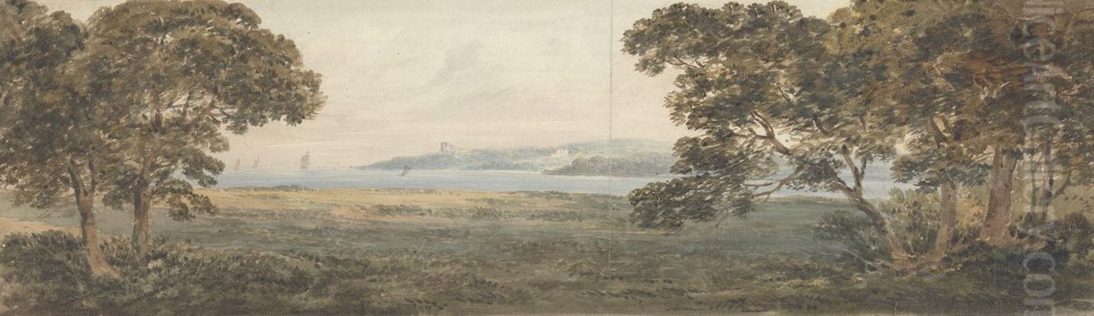Wooded Landscape Overlooking an Estuary Oil Painting by William Gilpin