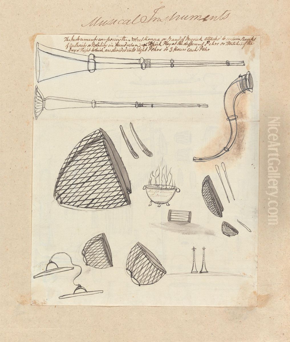 Musical Instruments Oil Painting by Gangaram Chintaman Tambat