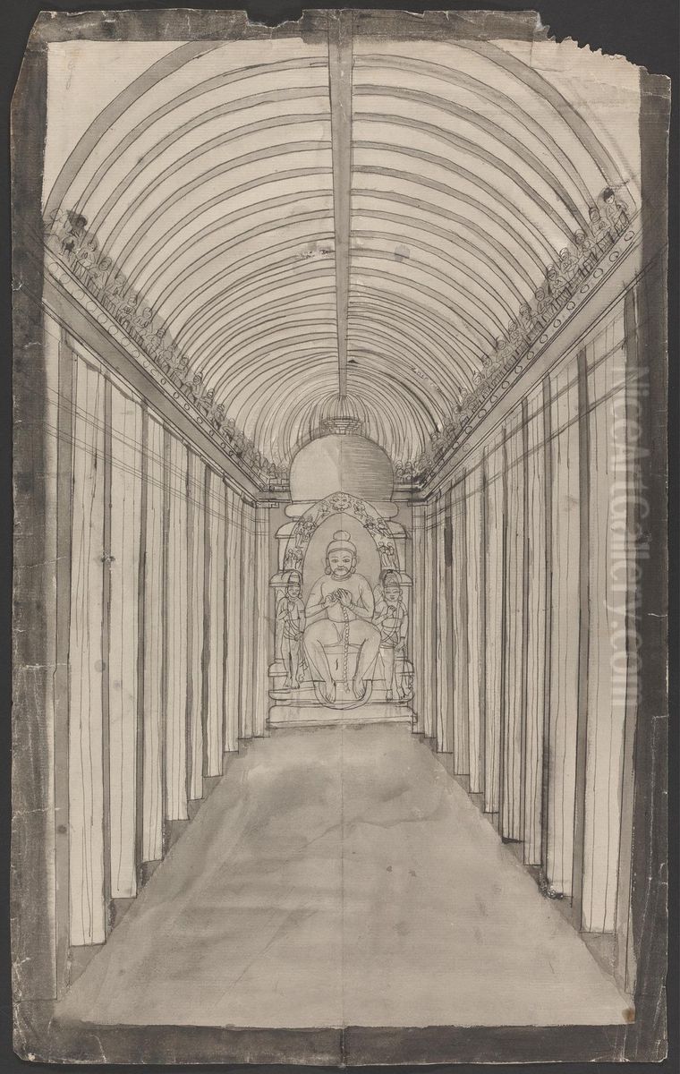 Interior of Viswakarma Oil Painting by Gangaram Chintaman Tambat