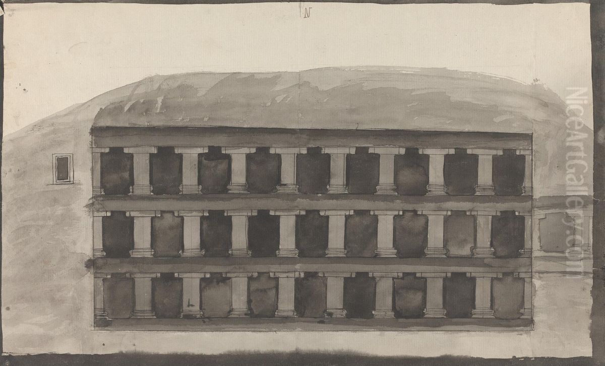 Front View of Teen Talpumsorth Oil Painting by Gangaram Chintaman Tambat