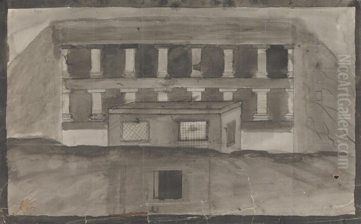 Temple Entrance, Ellora Oil Painting by Gangaram Chintaman Tambat