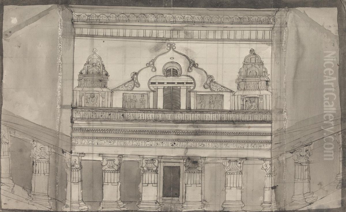 Outside View of Biskuma Ka Joompra Oil Painting by Gangaram Chintaman Tambat