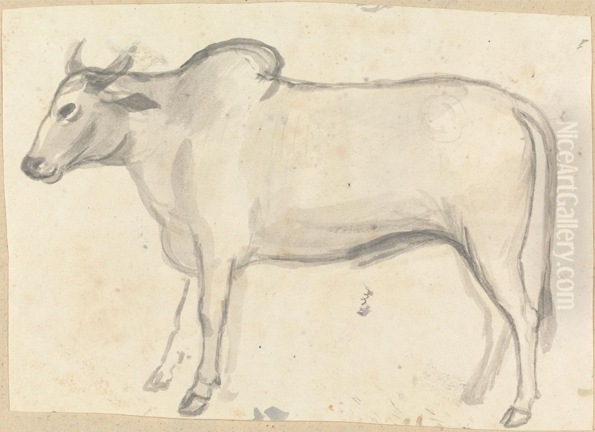 An Ox Oil Painting by Gangaram Chintaman Tambat