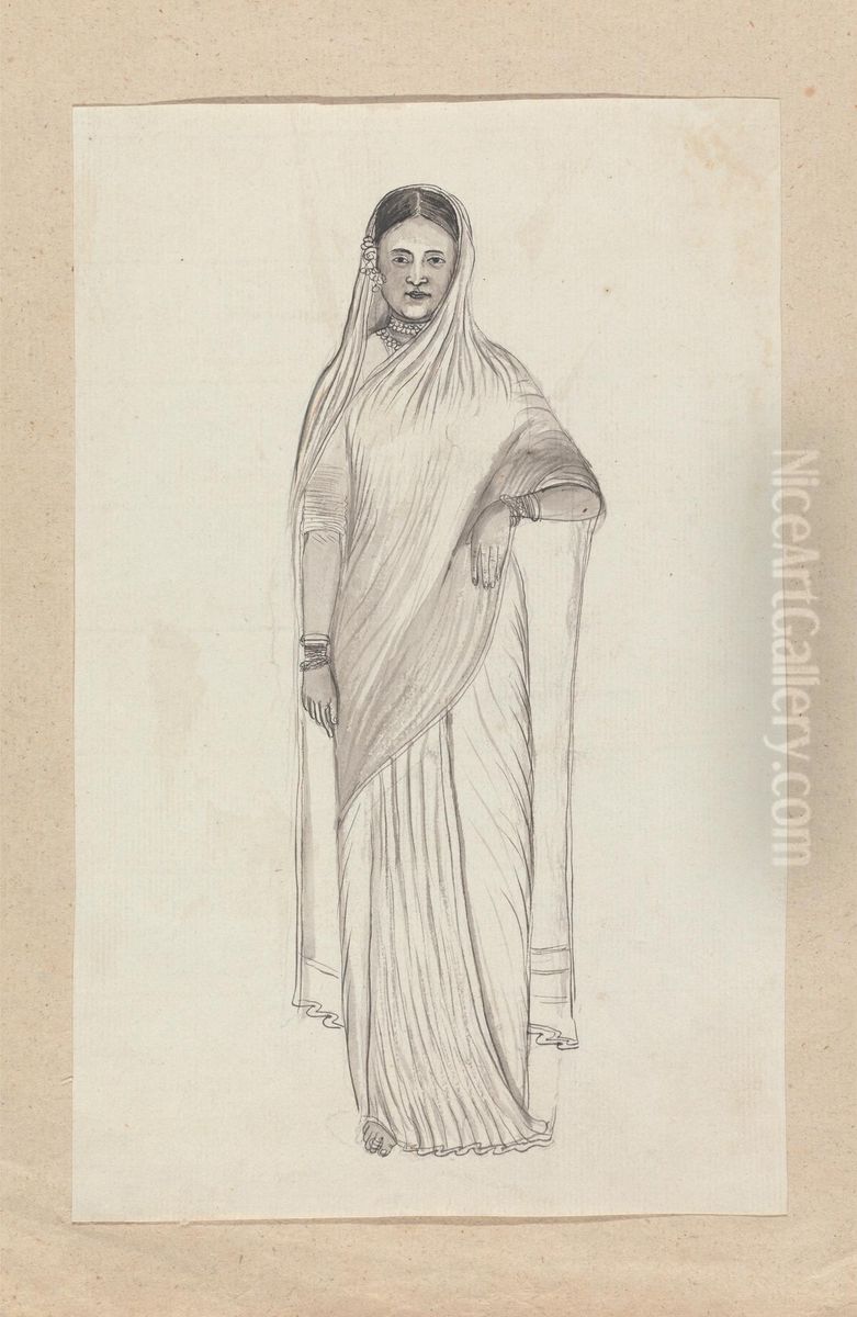 Indian Woman Oil Painting by Gangaram Chintaman Tambat