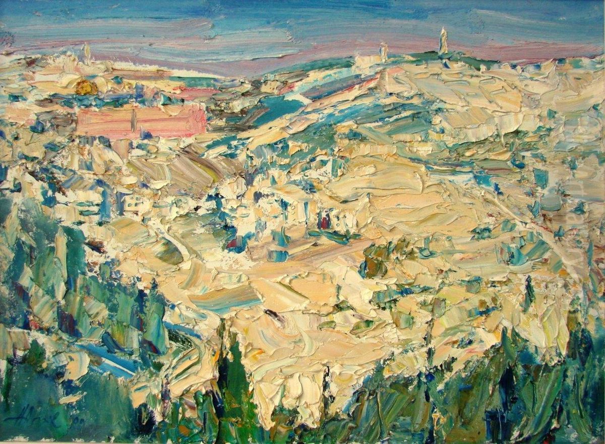 Davids Old City Oil Painting by Aharon April