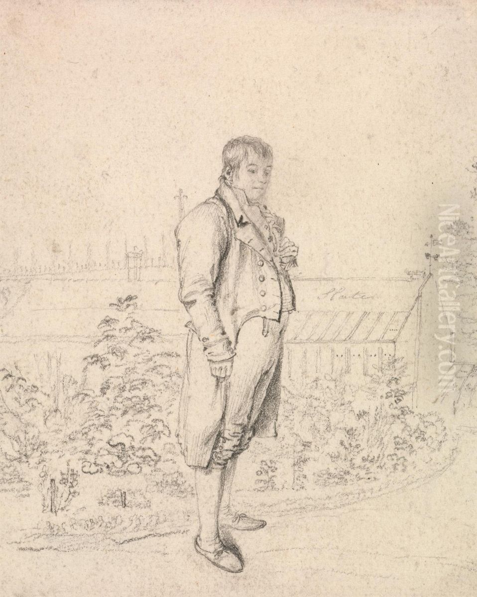 A Sketch of Sir Walter Scott in a Garden Oil Painting by Joseph Slater