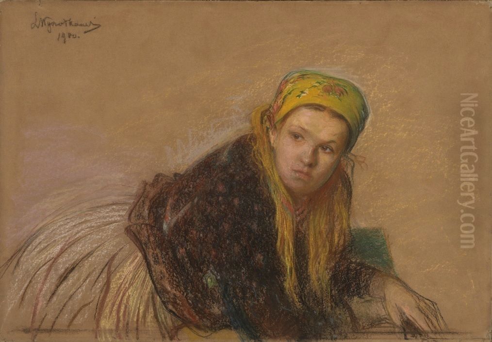 Country girl in a yellow shawl Oil Painting by Leon Wyczolkowski