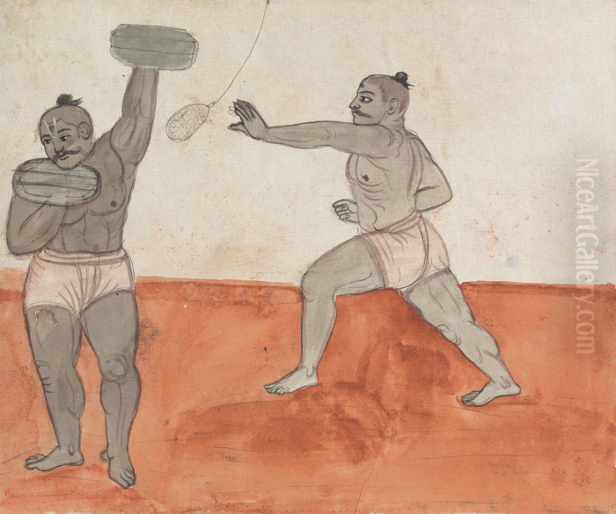 A Pair of Jeyties Oil Painting by Gangaram Chintaman Tambat