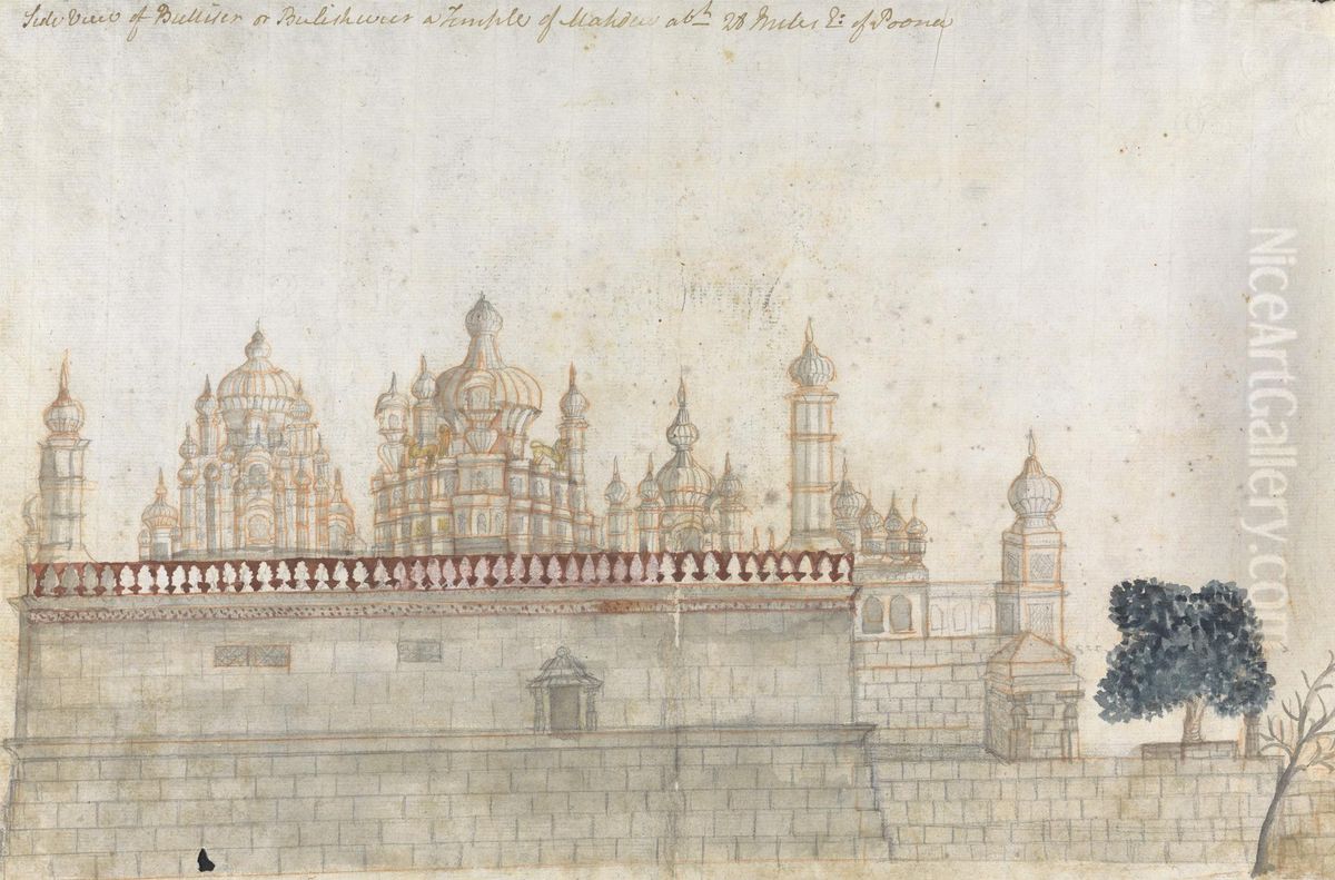 Side View of Bulliter or Bulishwur, a Temple of Mahdew Oil Painting by Gangaram Chintaman Tambat