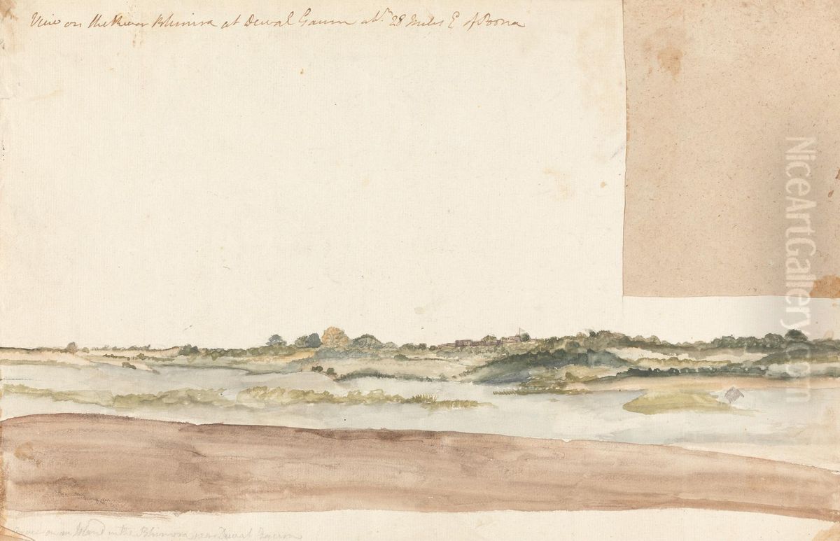 View on the River Klimara at Dewal Gaunm Oil Painting by Gangaram Chintaman Tambat