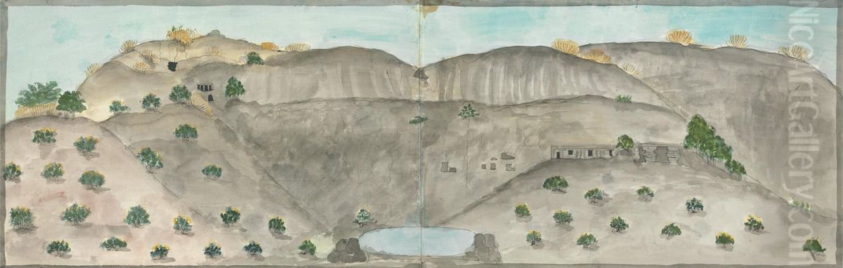 The Waterfall of Doomar Leyna, Dry Except in Rains Oil Painting by Gangaram Chintaman Tambat