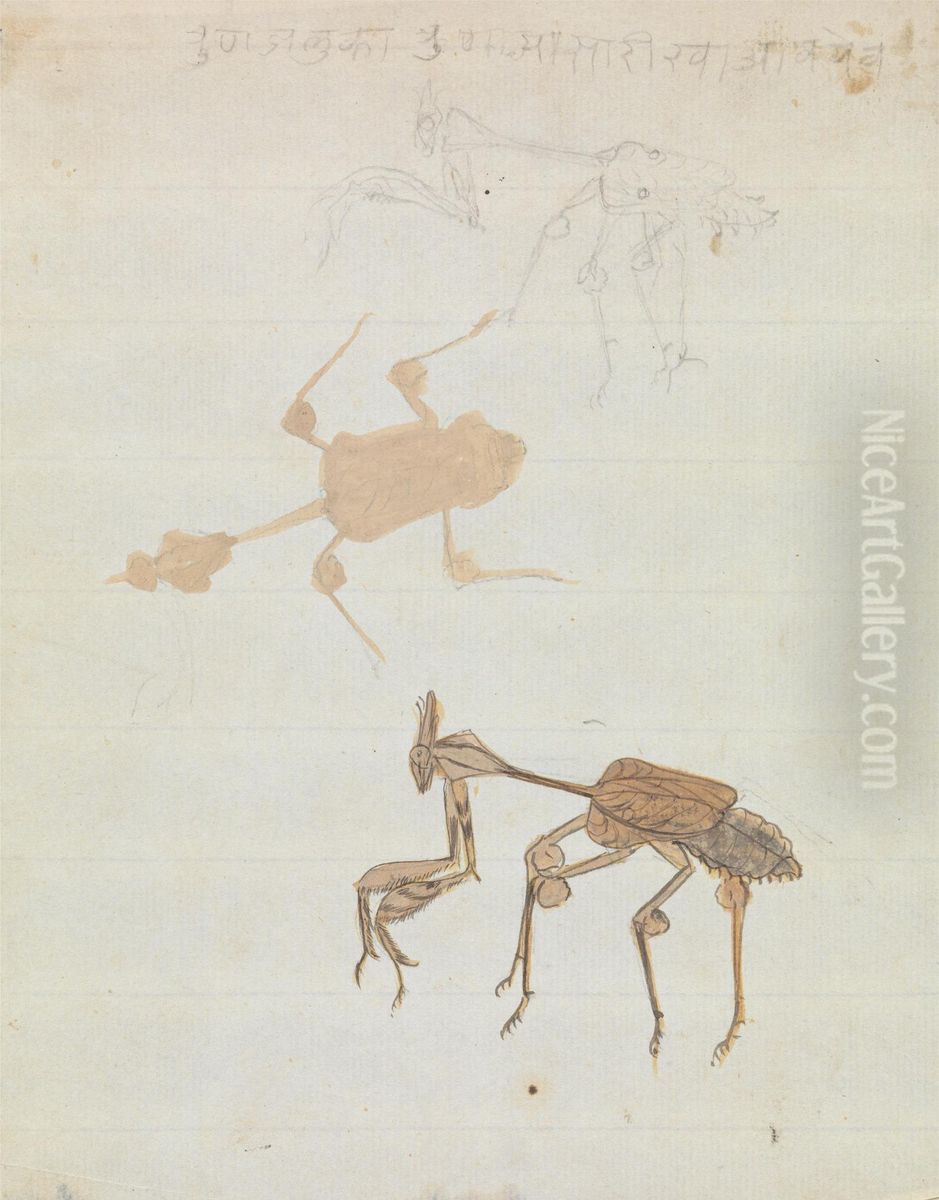 Praying Mantis Oil Painting by Gangaram Chintaman Tambat