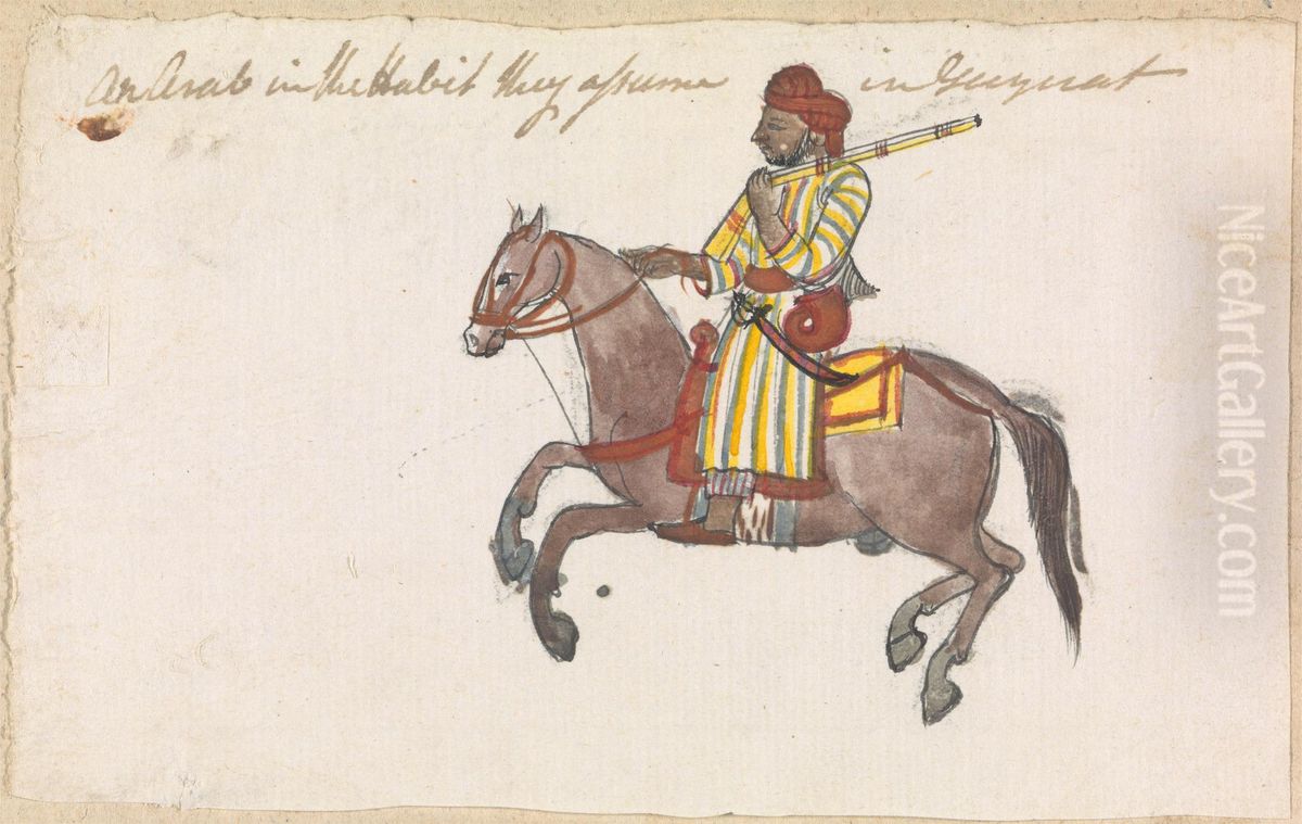 An Arab in the Clothes of Guyirat Oil Painting by Gangaram Chintaman Tambat