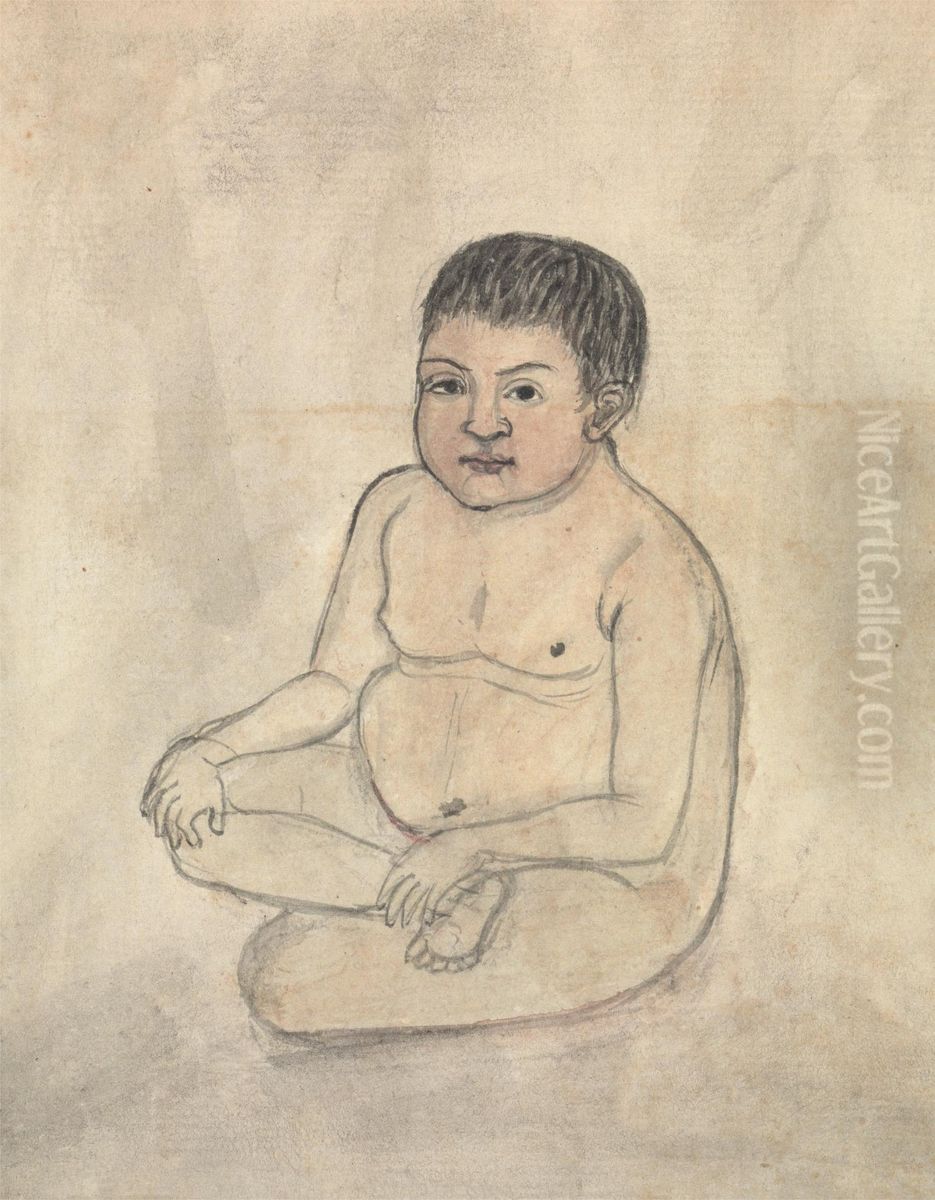 Naked Child Oil Painting by Gangaram Chintaman Tambat