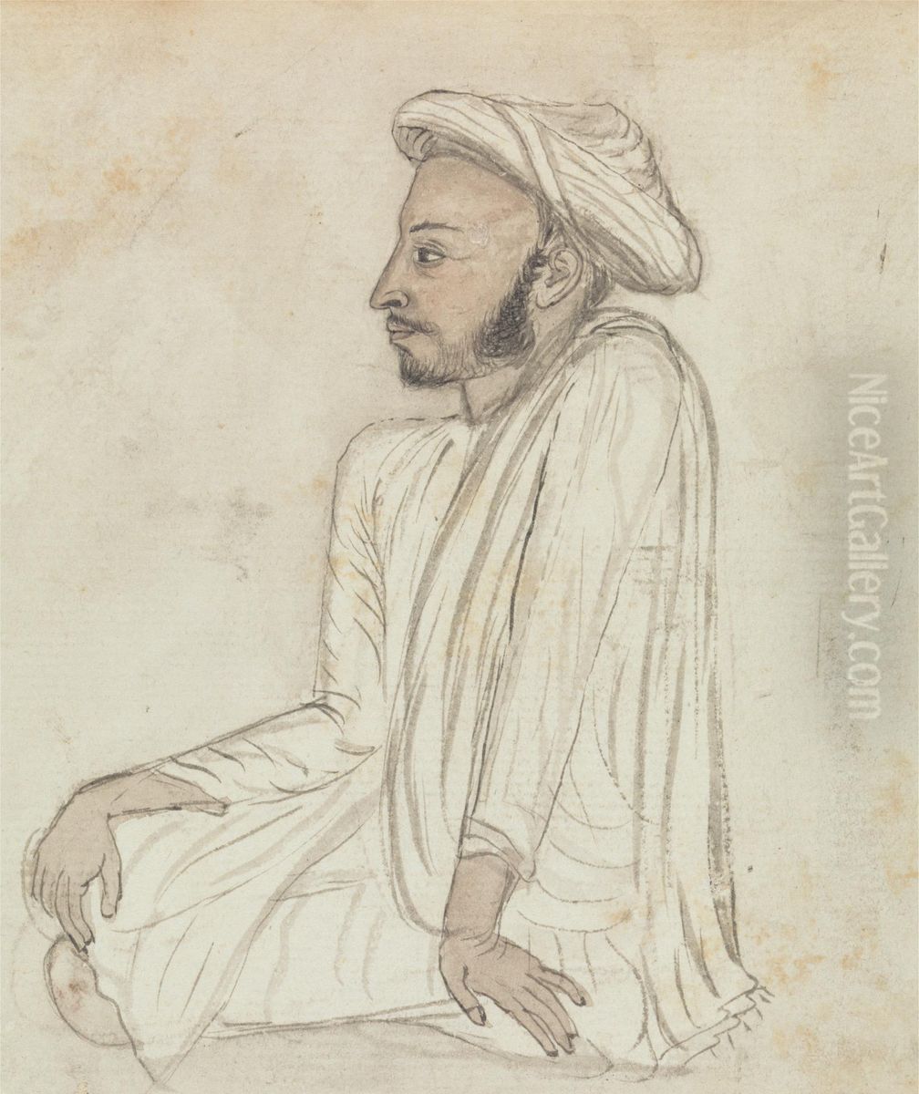 Man Sitting Crosslegged Oil Painting by Gangaram Chintaman Tambat