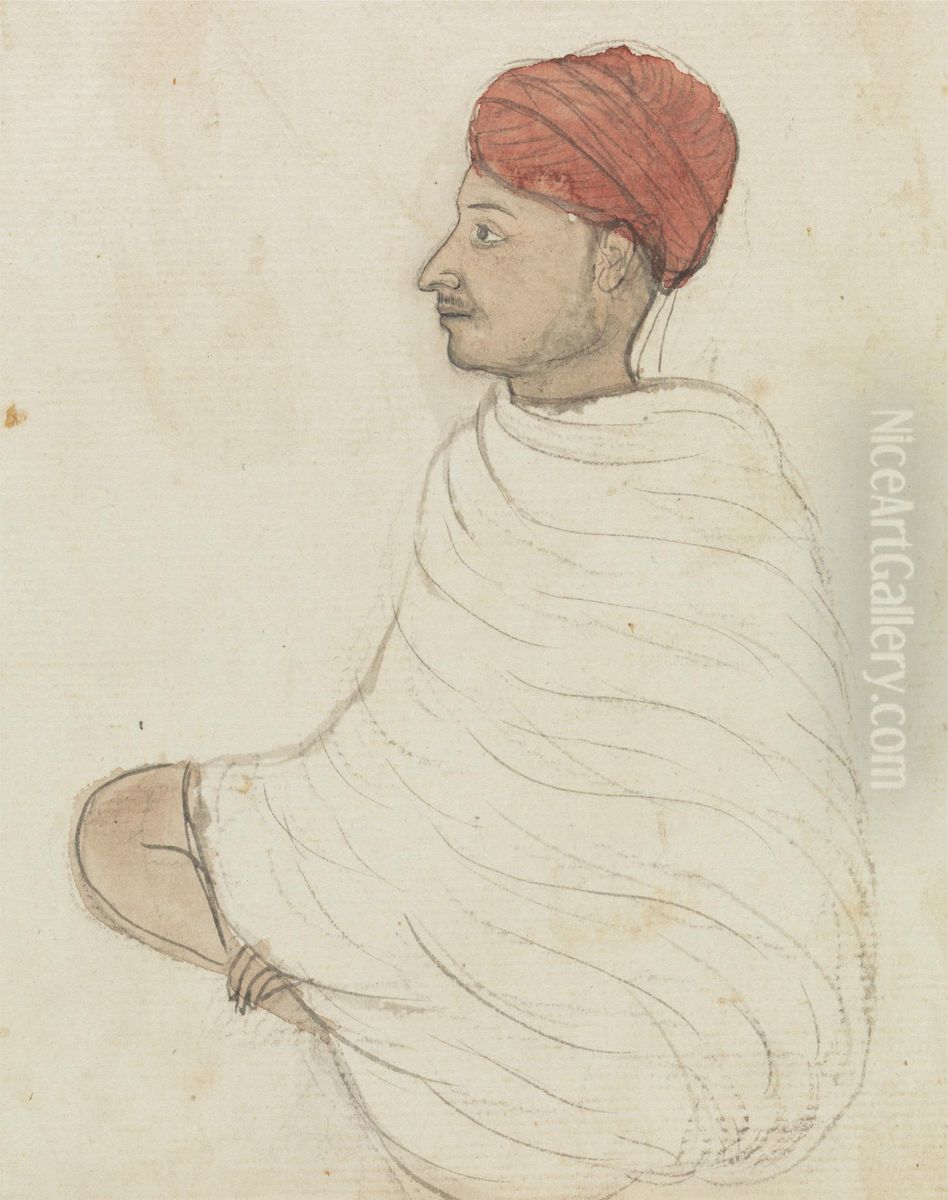 Man in a Red Turban Oil Painting by Gangaram Chintaman Tambat