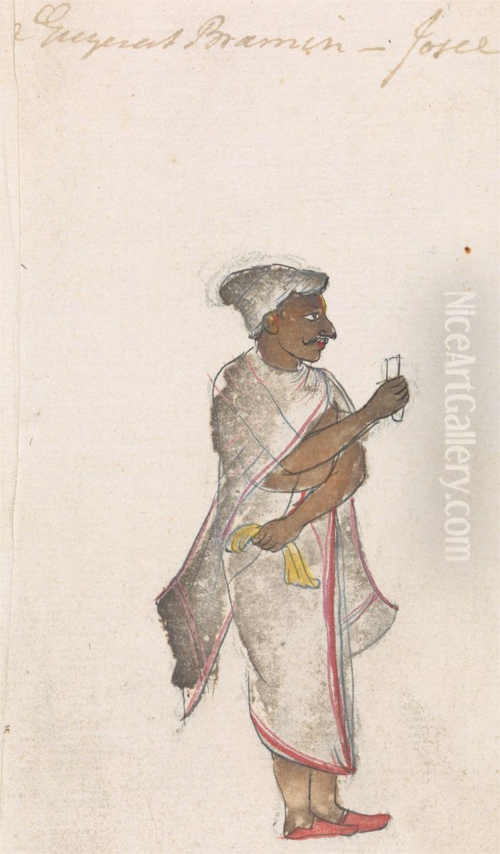 A Gugerat Brahmin Oil Painting by Gangaram Chintaman Tambat