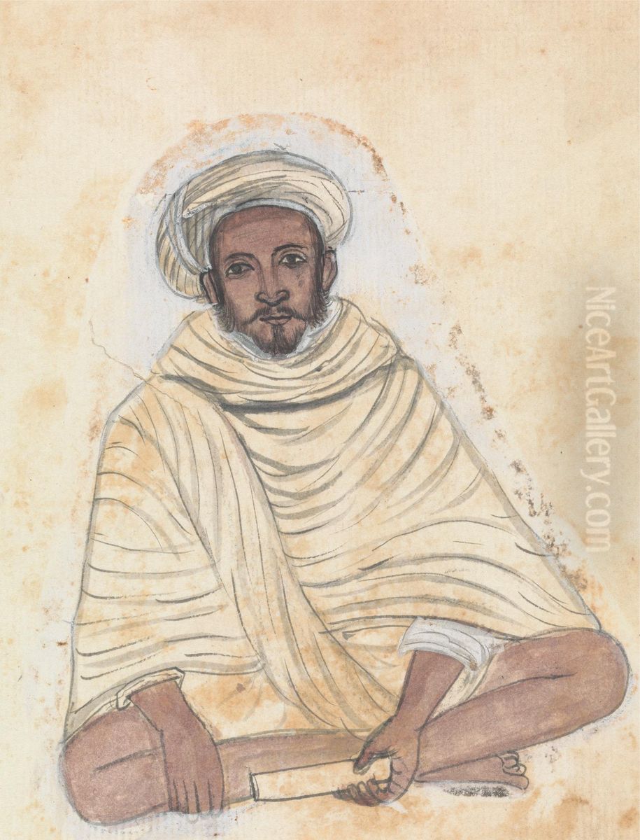 A Man holding a Scroll Oil Painting by Gangaram Chintaman Tambat