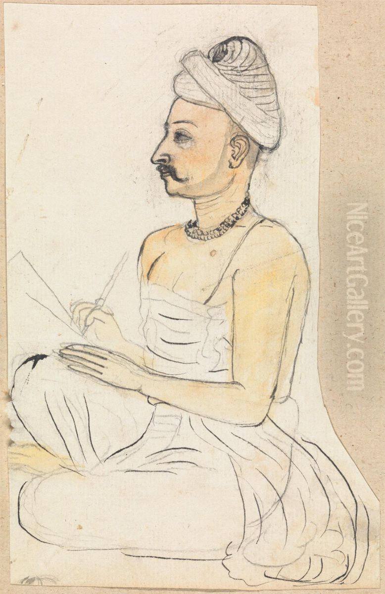 Portrait of Gangaram as an Artist Oil Painting by Gangaram Chintaman Tambat