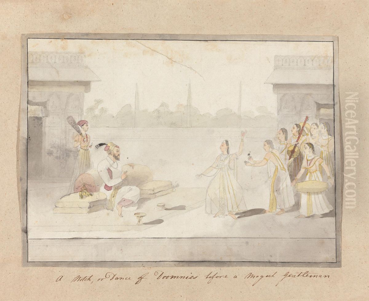 A Notch, or Dance of Dommies before a Moghul Gentleman Oil Painting by Gangaram Chintaman Tambat
