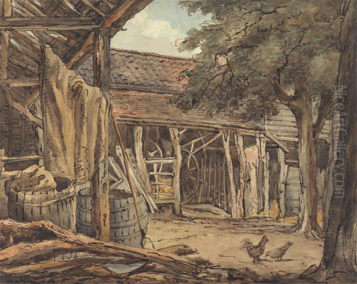 A Farmyard Oil Painting by William Henry Hunt