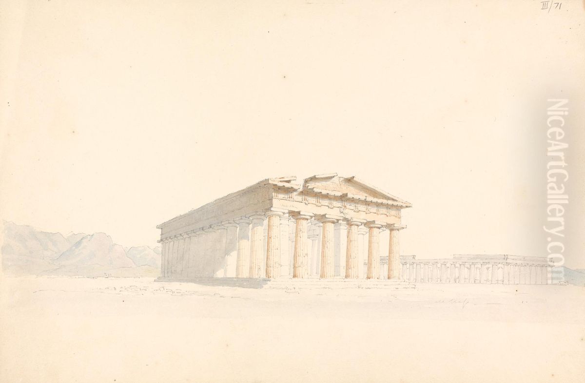 Second Temple of Hera, in the Foreground, First Temple of Hera in the Background, at Paestum Oil Painting by Robert Smirke