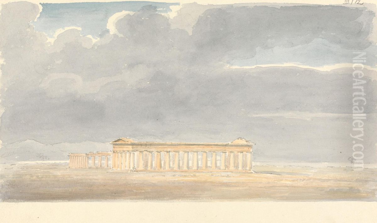 Second Temple of Hera, in the Foreground, First Temple of Hera in the Background, at Paestum Oil Painting by Robert Smirke