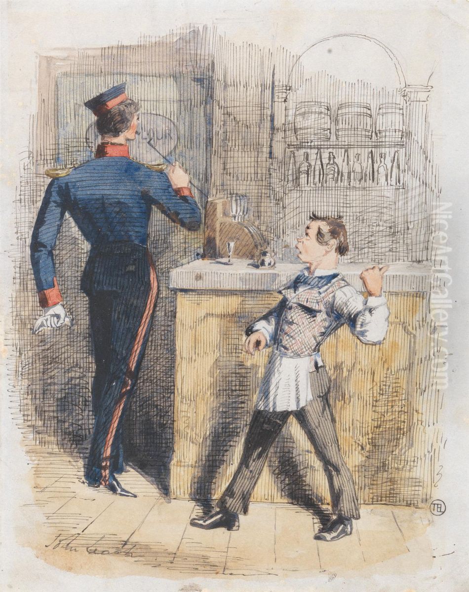 Scene in a Tap-Room Oil Painting by John Leech