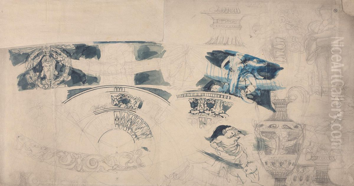 Designs for a Ceiling and Interiors Oil Painting by Alfred Stevens