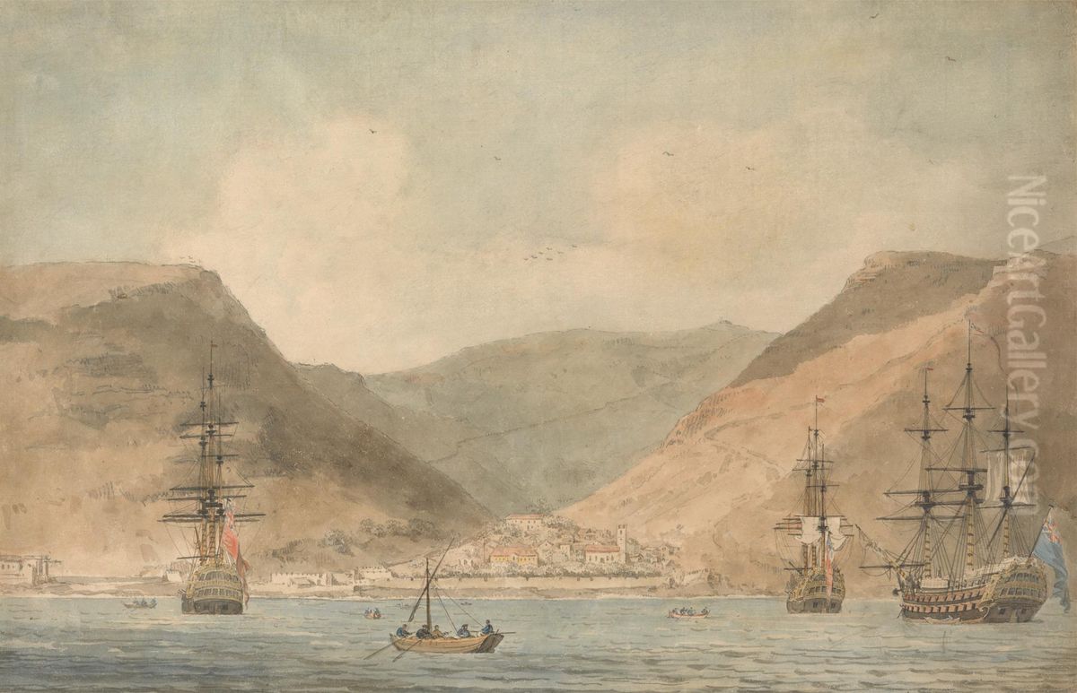 View of Jamestown, St. Helena, From the Sea with Shipping Oil Painting by John Cleveley the Younger