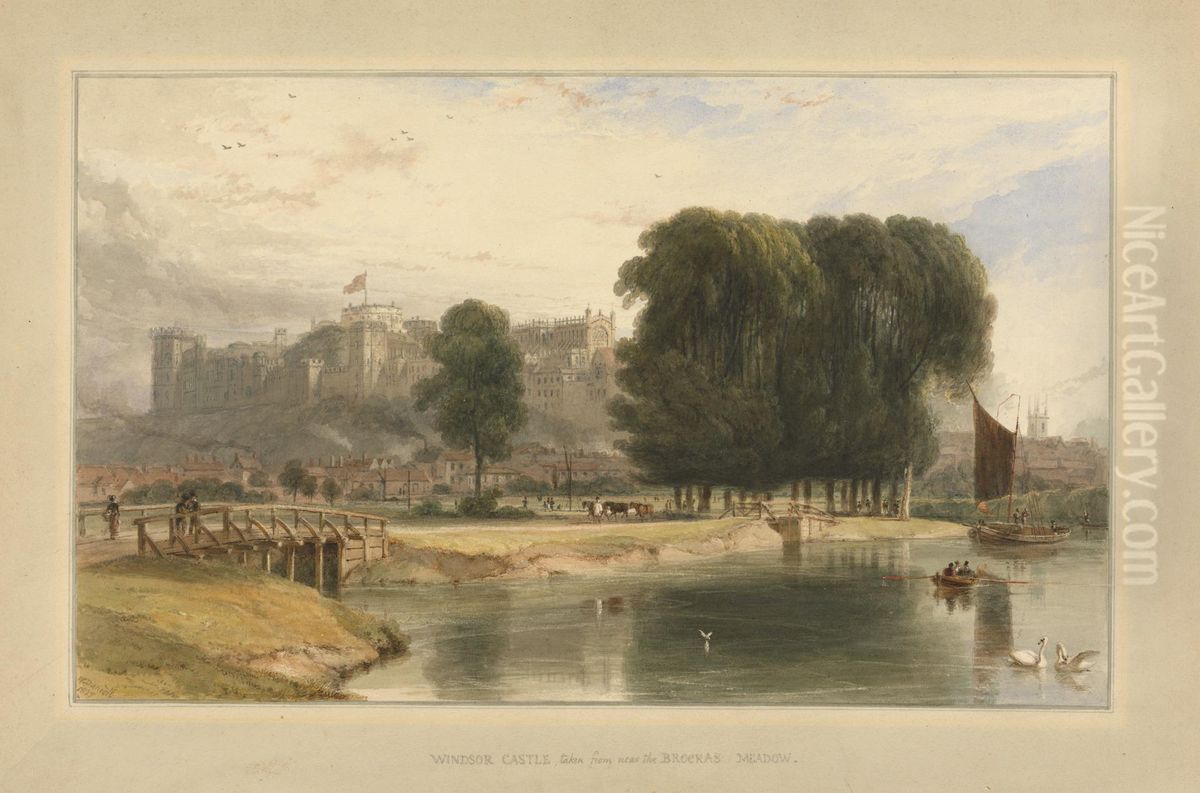 Windsor Castle from near Brocas Meadows Oil Painting by William Daniell RA
