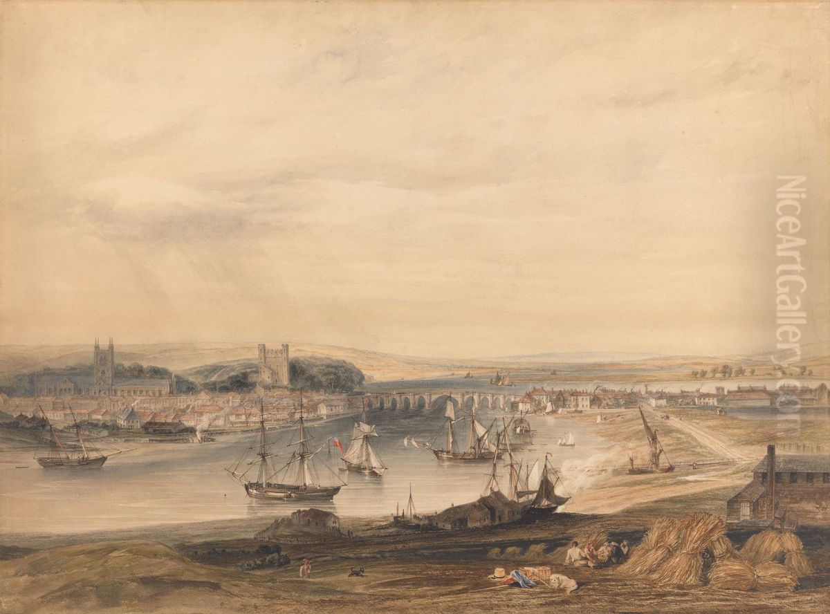A View of Rochester, the Town and Harbour Oil Painting by Henry Gastineau