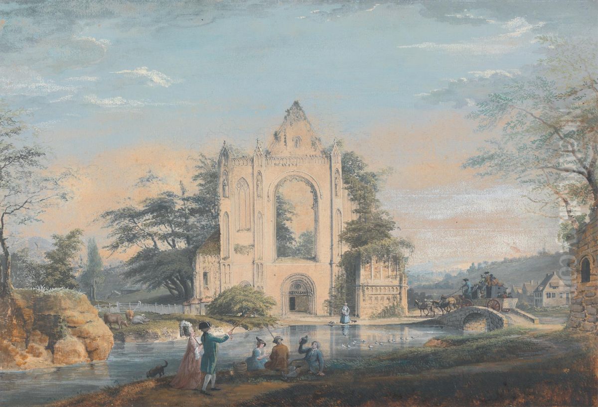 Landscape with a Ruined Norman Church Oil Painting by Samuel Hieronymus Grimm