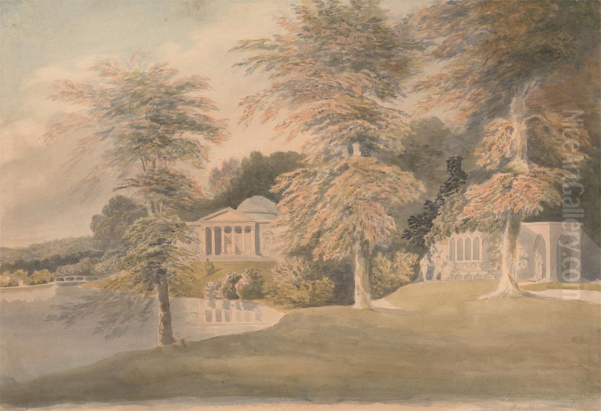 Stourhead, Wiltshire Oil Painting by Francis Nicholson