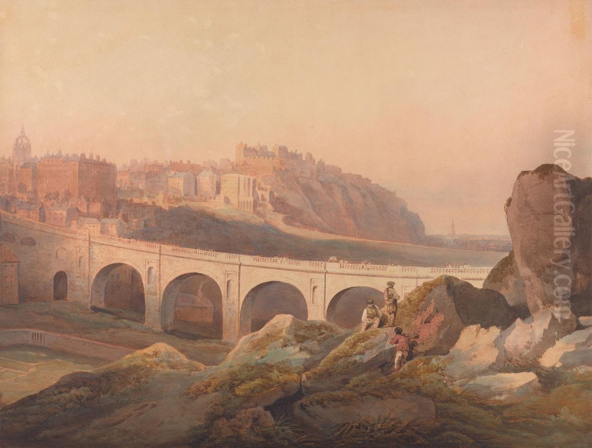 View of Edinburgh from Calton Hill Oil Painting by Francis Nicholson