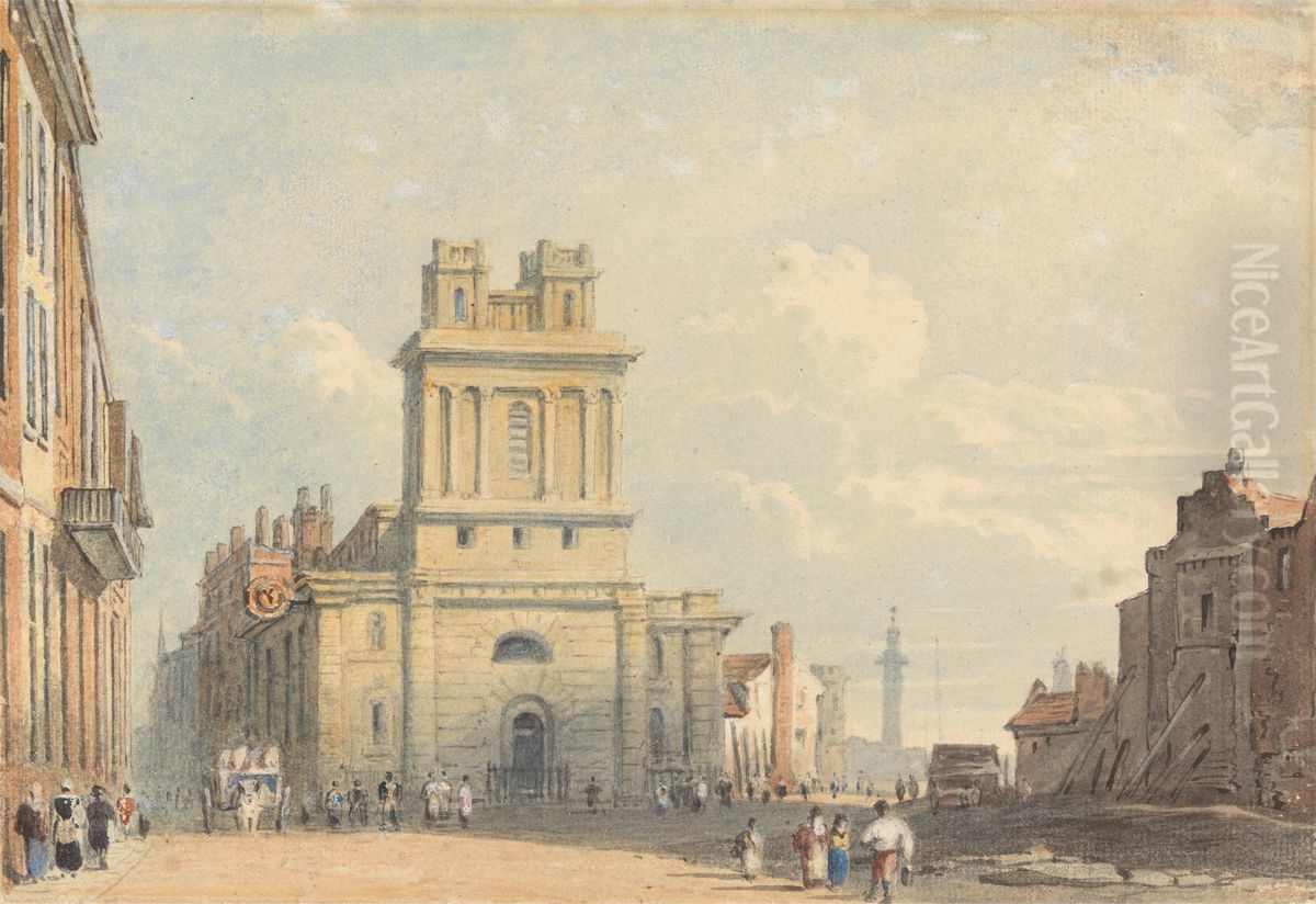 View of New Street, near London Bridge Oil Painting by John Varley