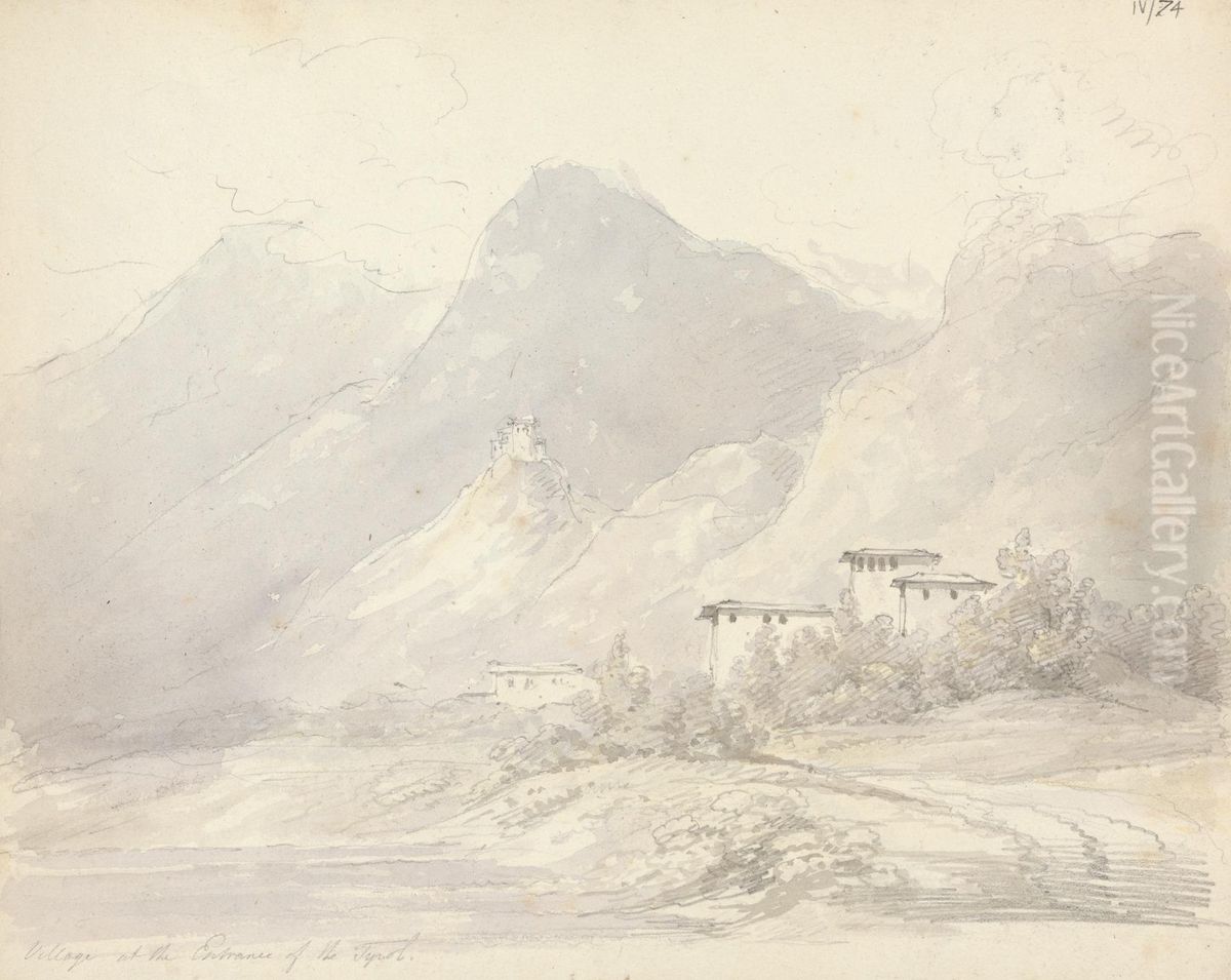 Village at the Entrance of the Tyrol Oil Painting by Robert Smirke