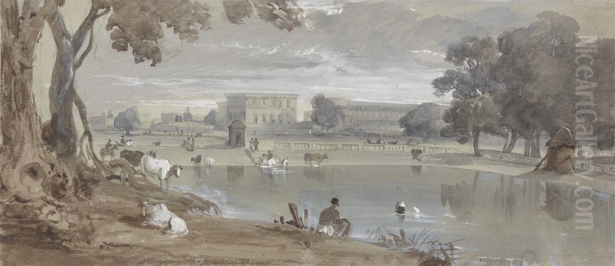 View of Part of Chowringhee - Calcutta Oil Painting by Sir Charles D'Oyly, 7th Baronet