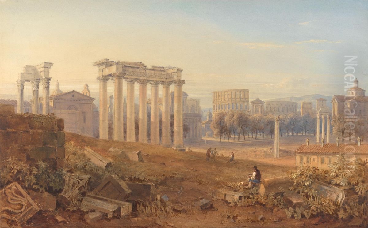 View of the Forum in Rome Oil Painting by Hugh William Williams