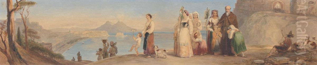 Festa di San Antonio, Bay of Naples Oil Painting by Thomas Uwins