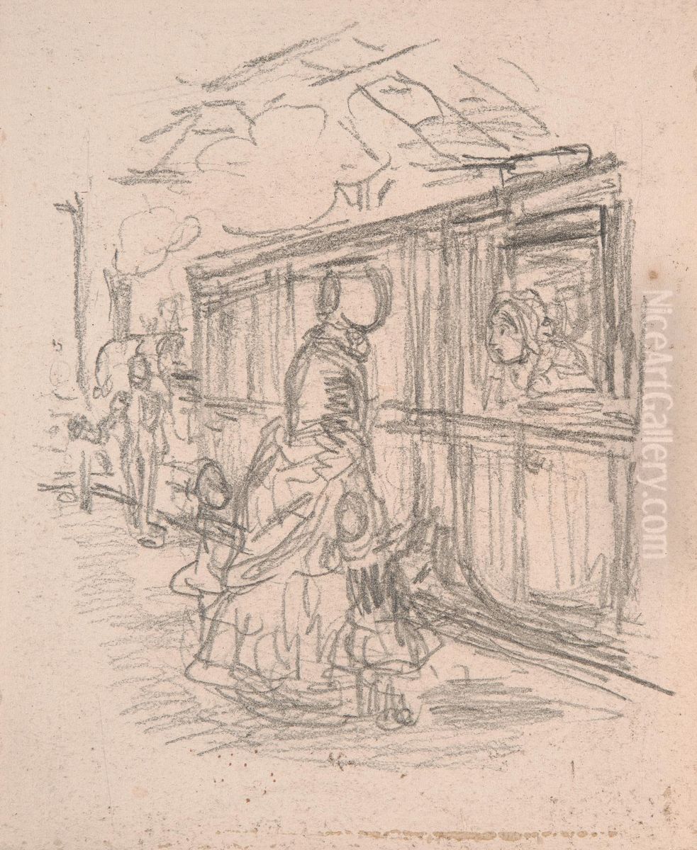 Boarding a Train Oil Painting by John Leech