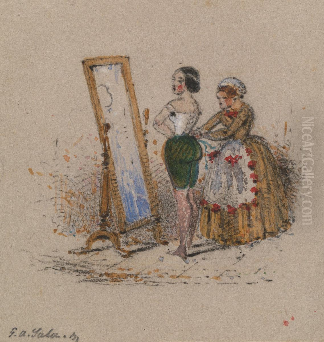Woman Dressing, with Maid Oil Painting by George Augustus Sala
