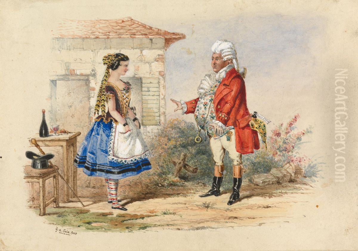 Adina and Dr. Dulcamara, Scene from Donigetti's Elisir d'Amore Oil Painting by George Augustus Sala