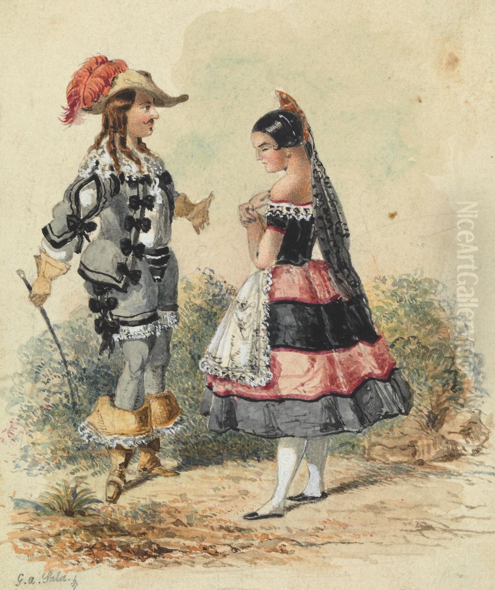 Cavalier and Maid in Spanish Costume Oil Painting by George Augustus Sala