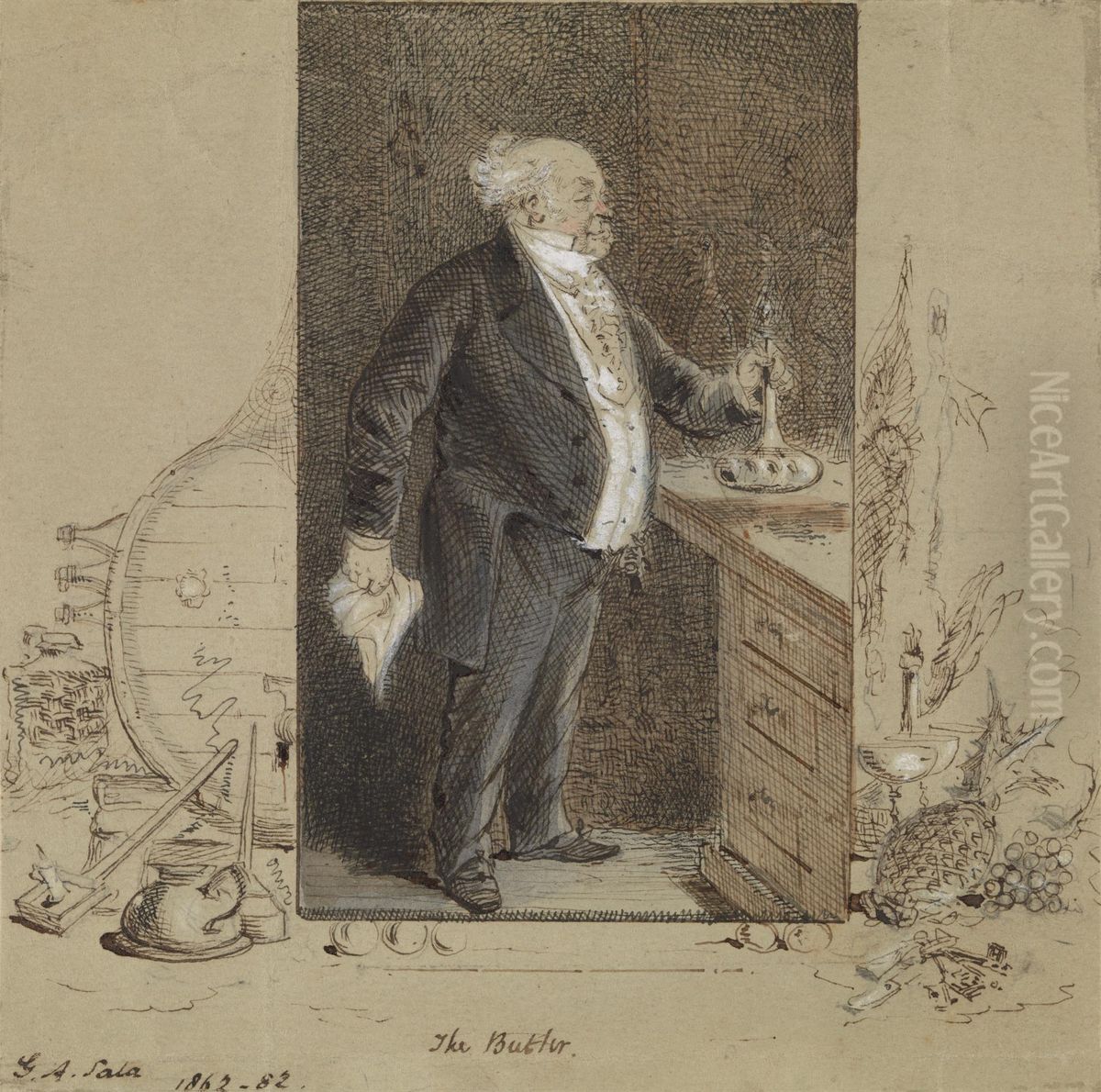 The Butler Oil Painting by George Augustus Sala